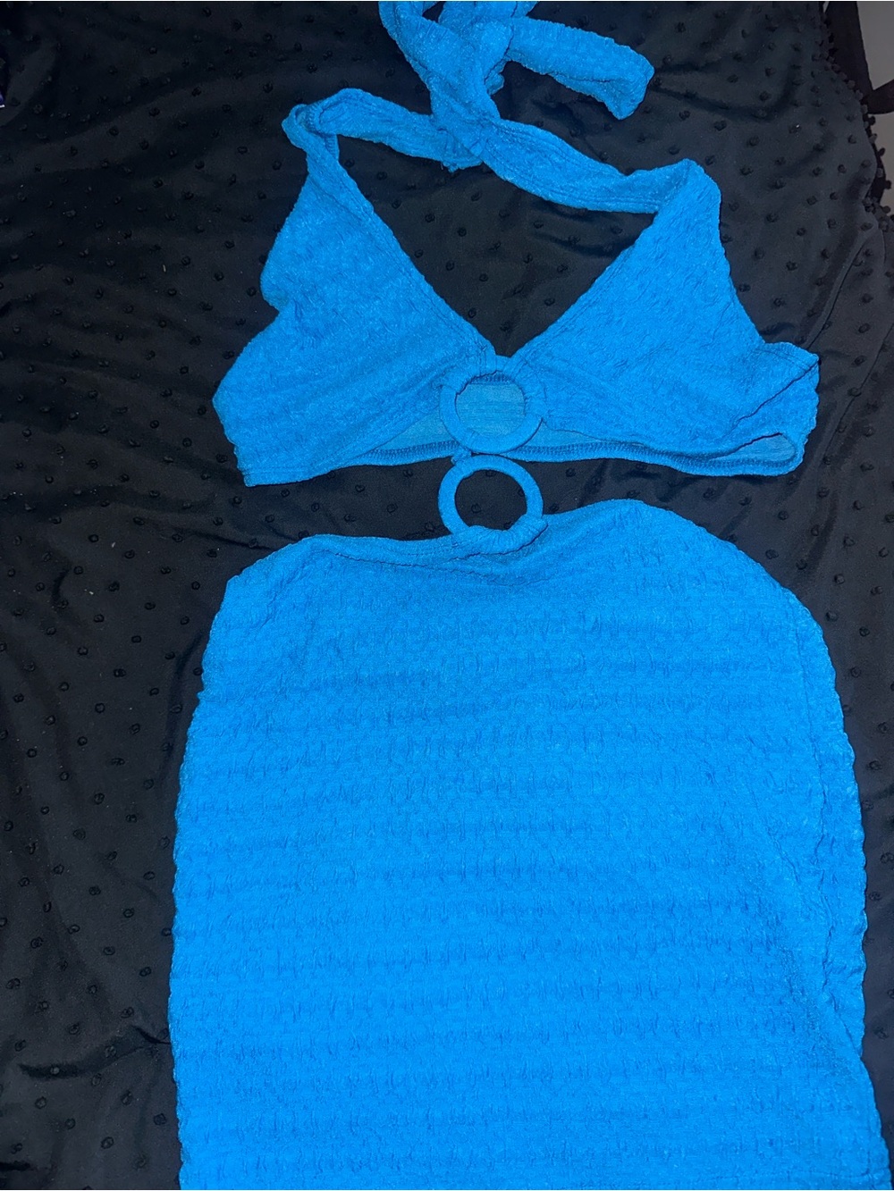Bright Blue Textured Cut Out Halter Dress